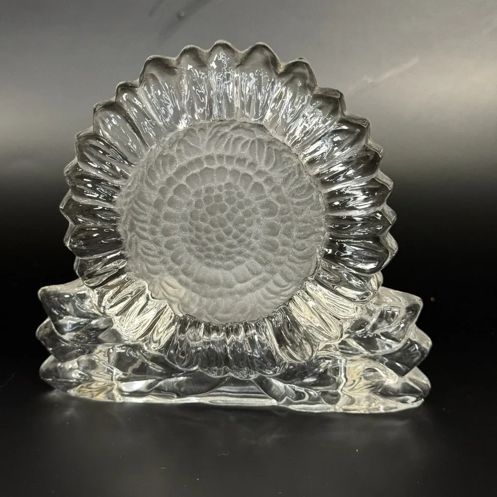 Partylite Sunflower Tealight Votive Candle Holder UV Glow Clear & Frosted Glass‎ - Picture 2 of 9